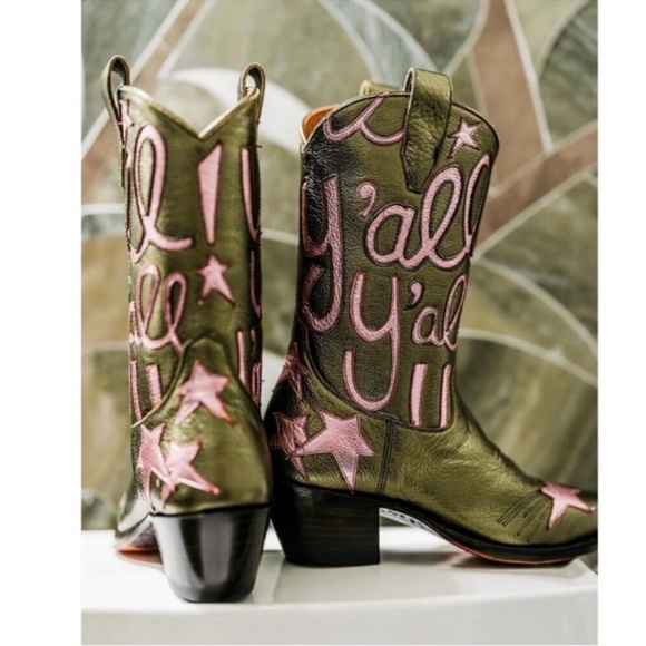 ⭐ Metallic Cowboy Boots for Women - Embroidered Mid Calf Western Cowgirl Boots - Picture 5 of 7